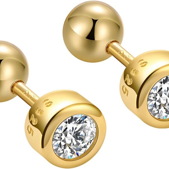 Jewelry - Stud Earrings Gold Filled 14K Zircon Silver Hypoallergenic Small Women Men